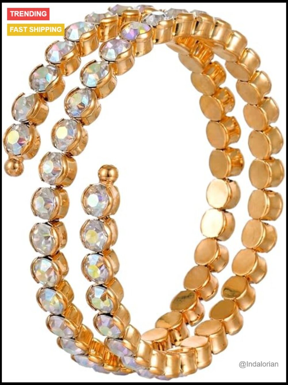 Gold Plated Red Rhinestone Coil Wrap Bracelet Set, Stackable Bangles, Y2K Bling